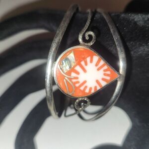 Alpaca Mexico  Silver Spiny Oyster Abalone Inlay Sunburst Cuff Bracelet